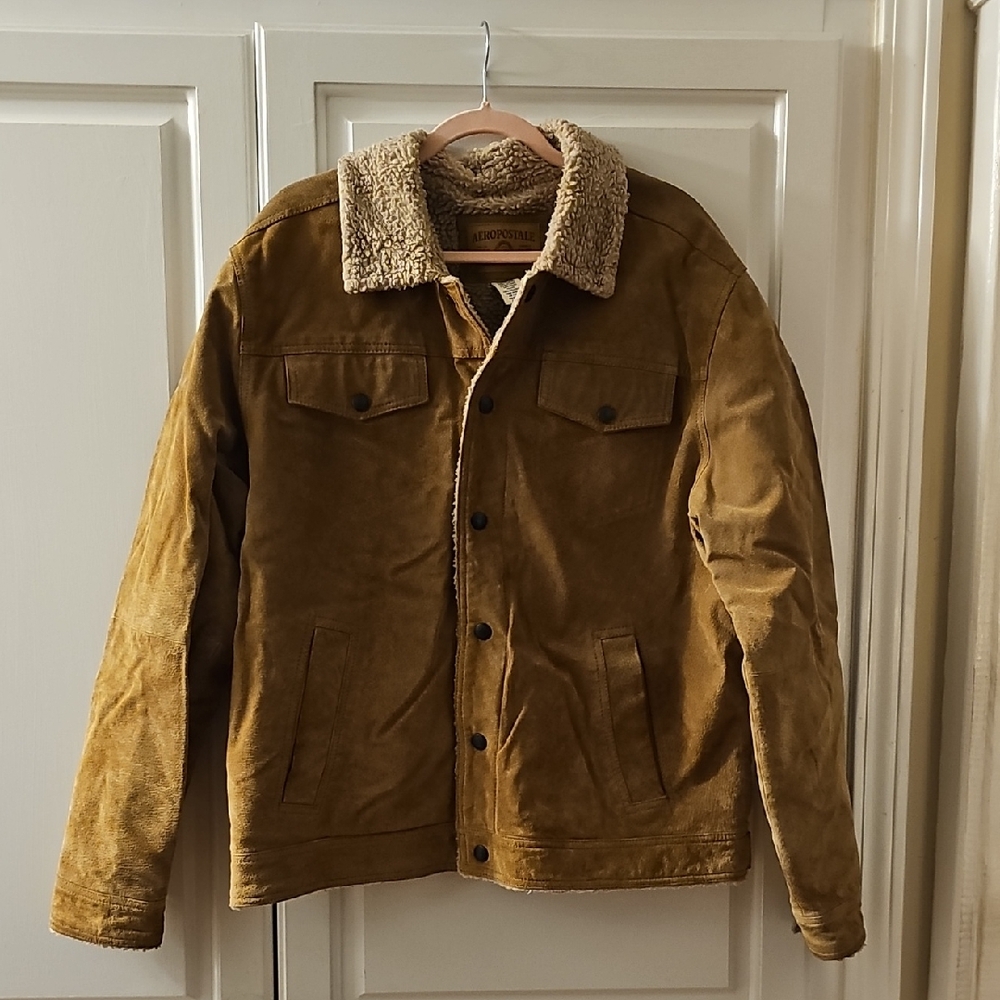 Aeropostale Tan Suede Jacket with Sherpa Collar